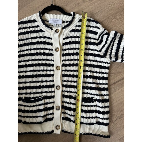 La Linge Women’s M Braid Stripe Cardigan Navy White Classic Nautical Designer - Picture 9 of 9